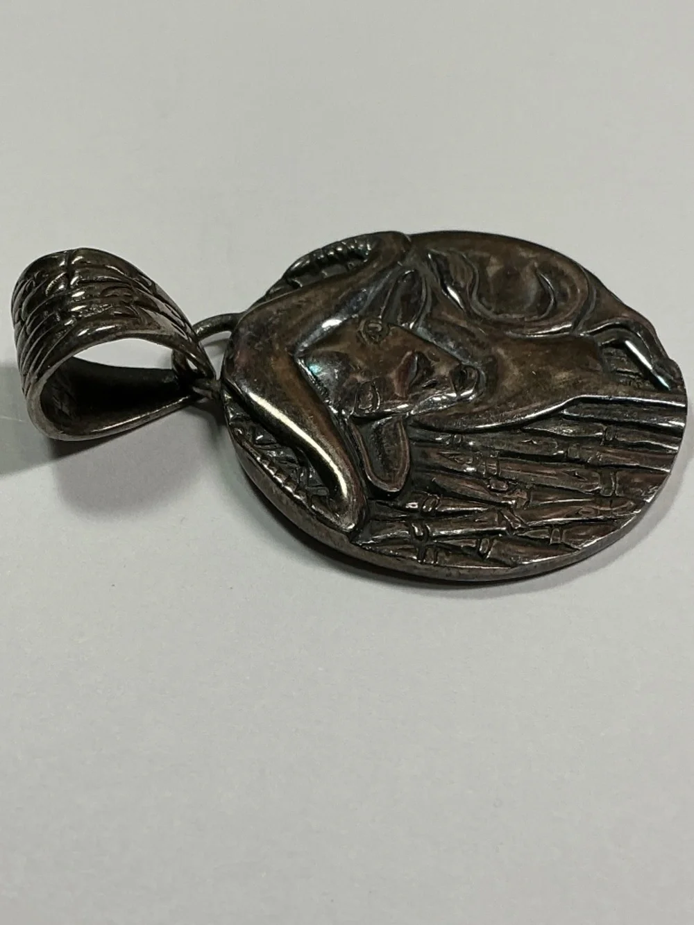 Sterling Silver Chinese Year Of The Ox 🐂 Pendant. 1 and 1/8 inch diameter